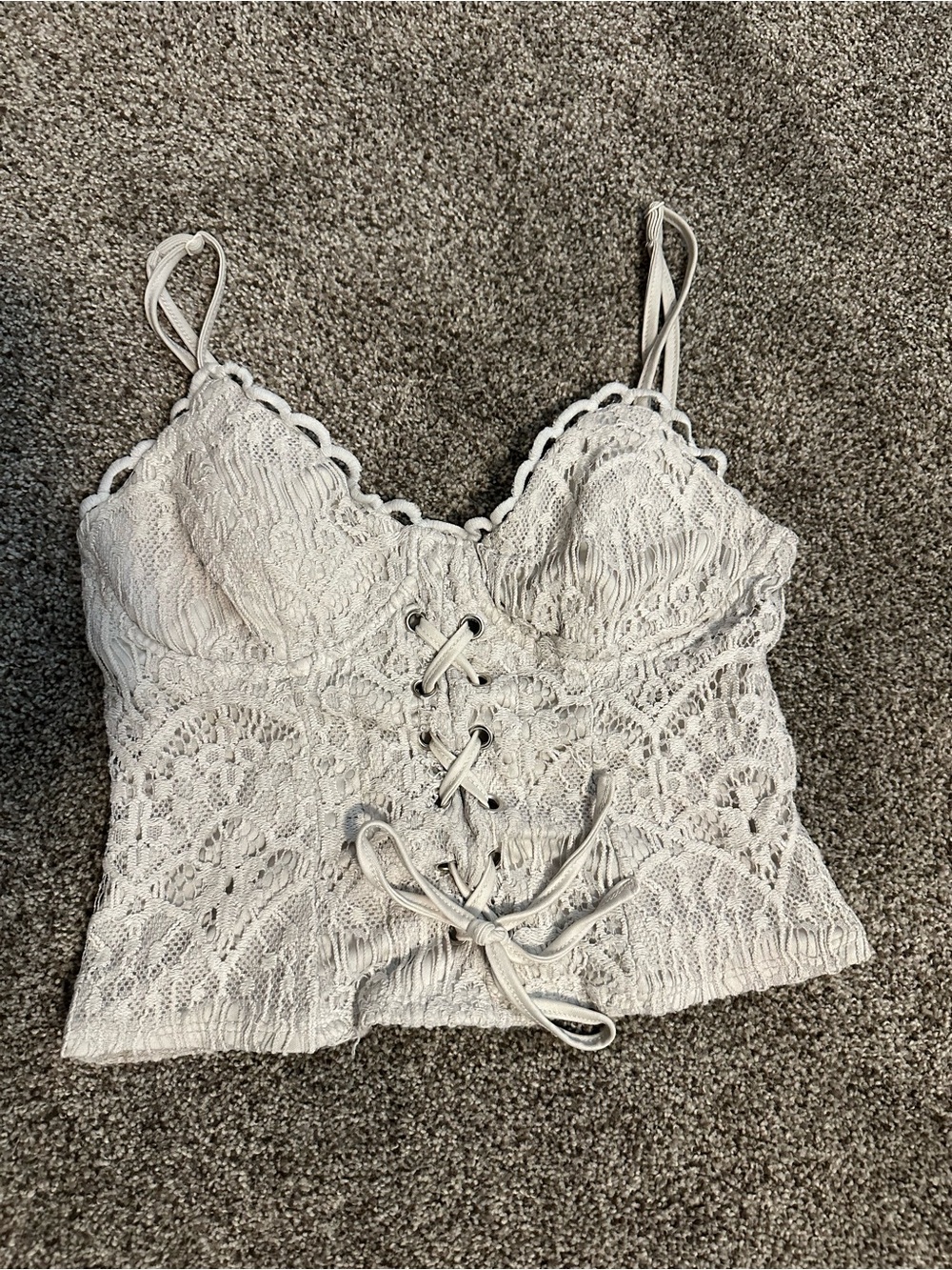 Lily White Ivory Lace Corset Crop Top XS Boho Festival Lace Up Cami Whimsigoth